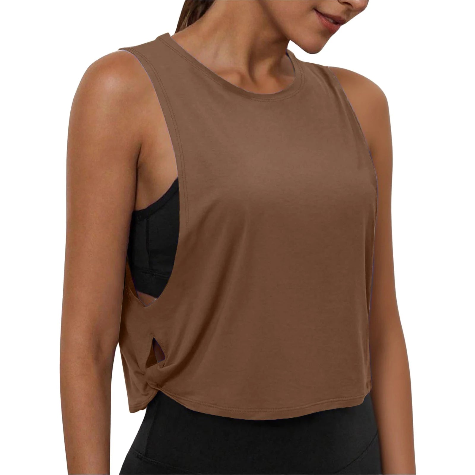 Women Sleeveless Yoga Tops Breathable Blouse Cover Up Gym Workout Cool T-Shirt Running Short Tank Crop Top Athletic Vest