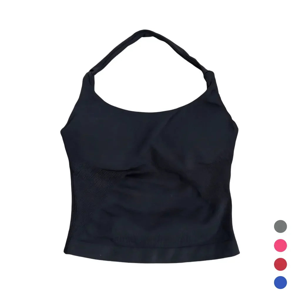 Gym Top Women Clothes Strappy Workout Tank Top Padded Sports Bra Backless Yoga Shirts Seamless Gym Crop Top Halter Fitness Vest