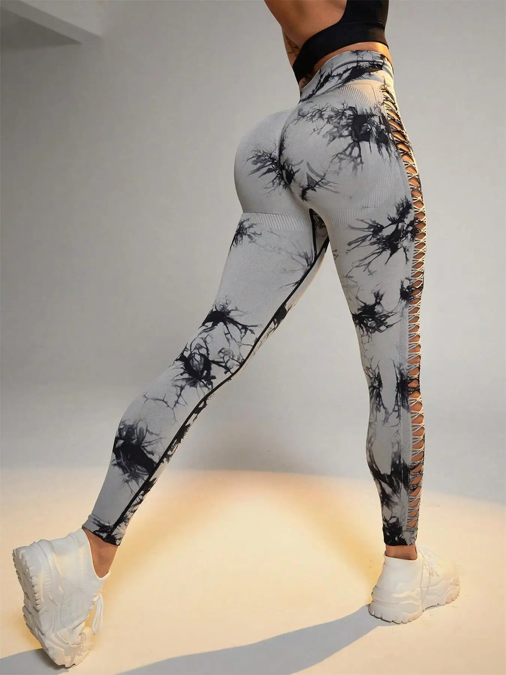 Tie Dye Seamless Leggings for Women High Waist Yoga Pants, Scrunch Butt Lifting Elastic Tights, Side mesh design