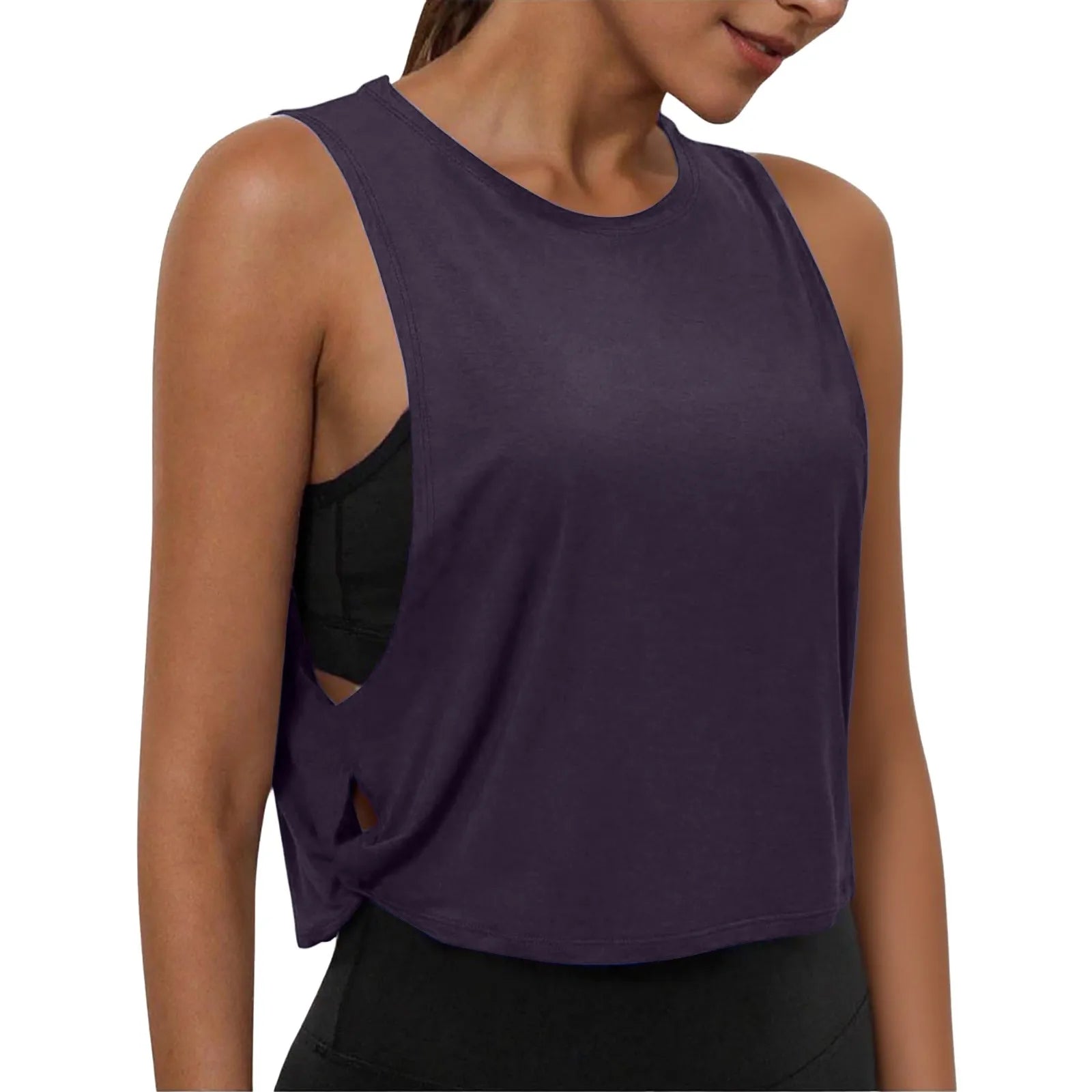 Women Sleeveless Yoga Tops Breathable Blouse Cover Up Gym Workout Cool T-Shirt Running Short Tank Crop Top Athletic Vest