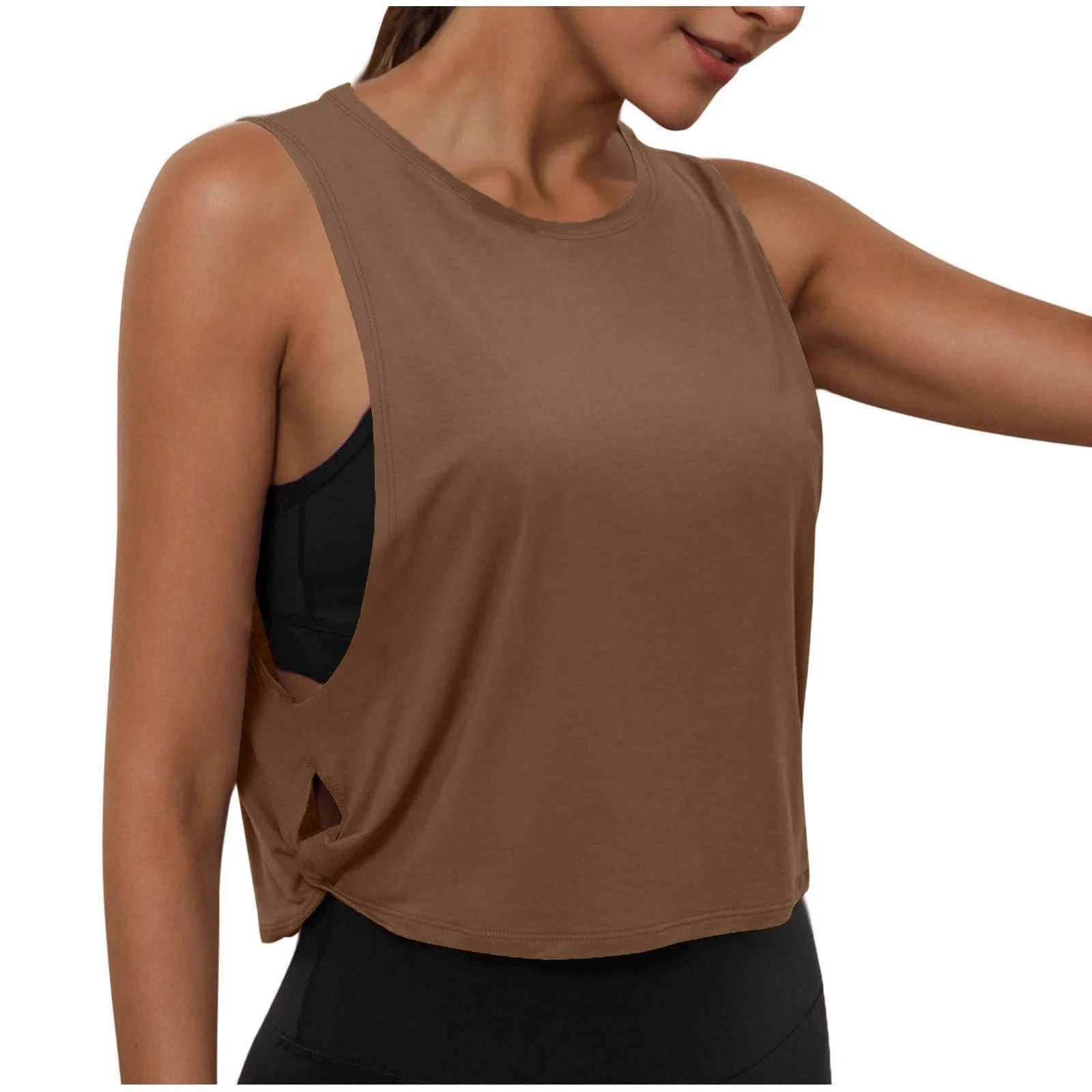 Women Sleeveless Yoga Tops Breathable Blouse Cover Up Gym Workout Cool T-Shirt Running Short Tank Crop Top Athletic Vest