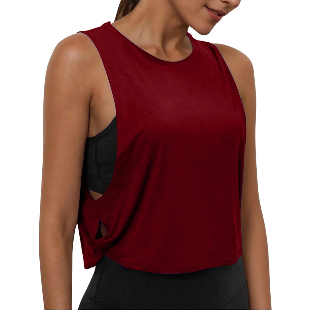 Women Sleeveless Yoga Tops Breathable Blouse Cover Up Gym Workout Cool T-Shirt Running Short Tank Crop Top Athletic Vest