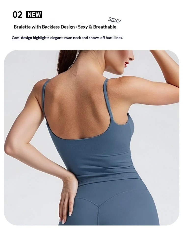 GYM Tank Top with Built in Bra Women's Yoga Clothing Running Square Neck Fitness Vest Beautiful Back Sports Workout Yoga Vest