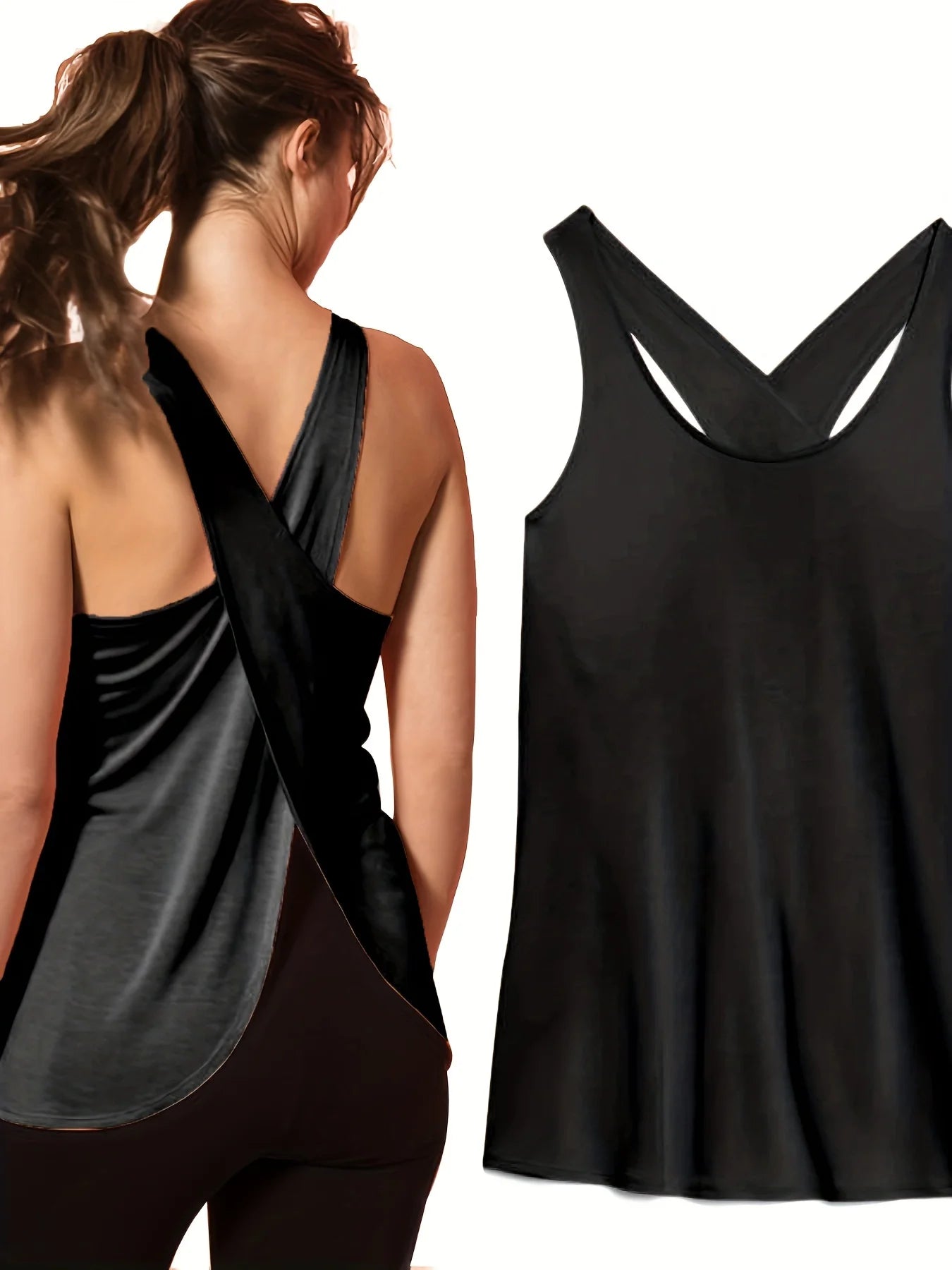 Women's Activewear: Solid Wrap Back Sports Tank Tops - Sleeveless, Breathable & Asymmetrical Hem Fit - Perfect For Fitness & Wor