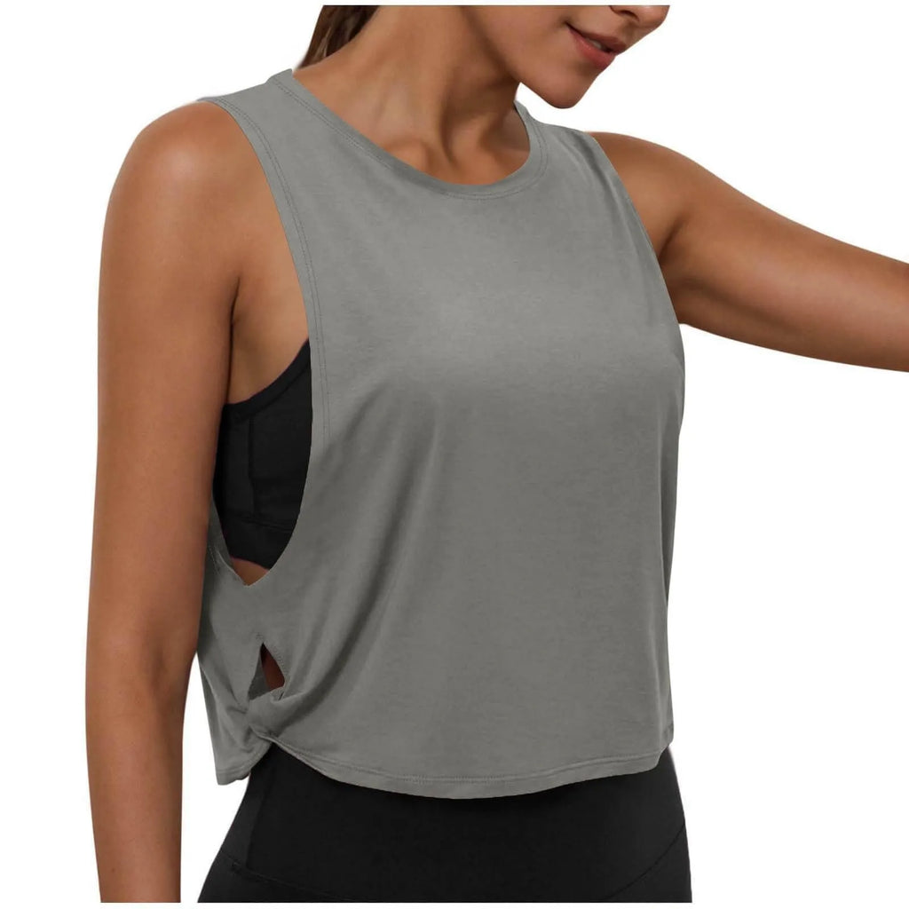 Women Sleeveless Yoga Tops Breathable Blouse Cover Up Gym Workout Cool T-Shirt Running Short Tank Crop Top Athletic Vest