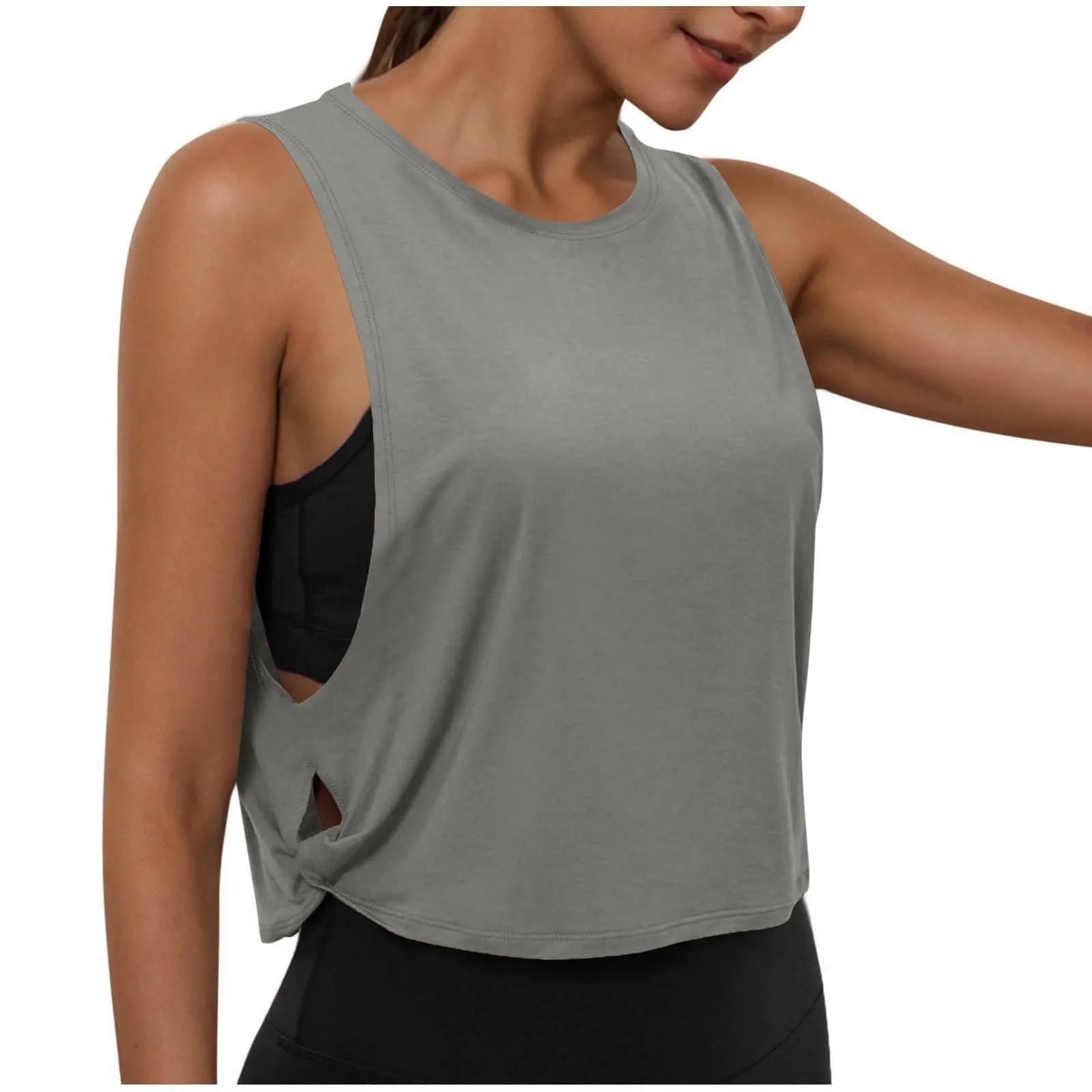 Women Sleeveless Yoga Tops Breathable Blouse Cover Up Gym Workout Cool T-Shirt Running Short Tank Crop Top Athletic Vest