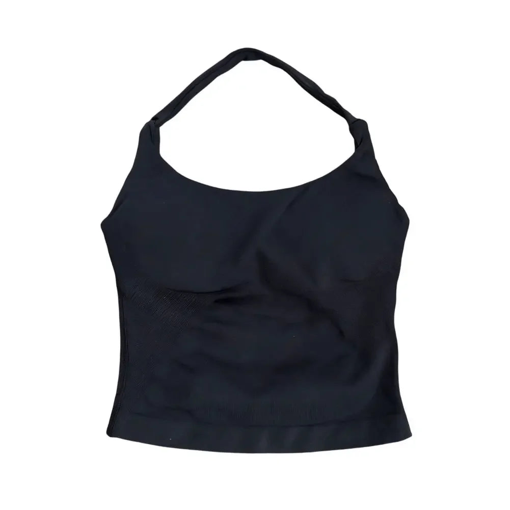 Gym Top Women Clothes Strappy Workout Tank Top Padded Sports Bra Backless Yoga Shirts Seamless Gym Crop Top Halter Fitness Vest