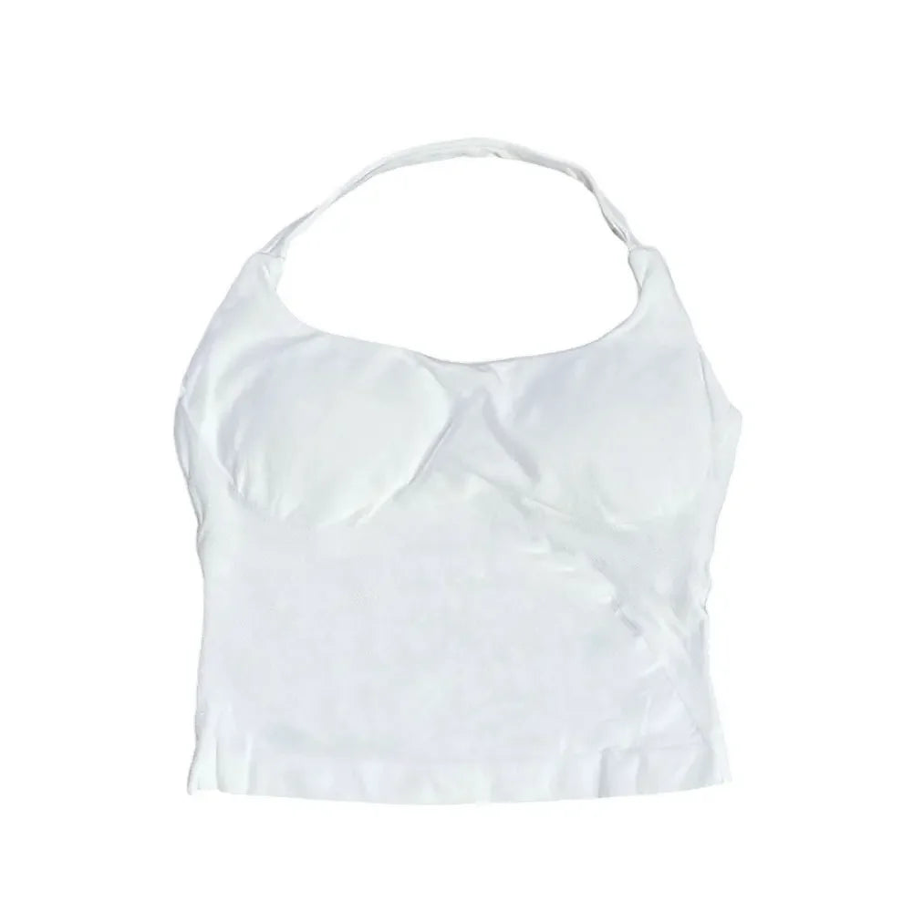 Gym Top Women Clothes Strappy Workout Tank Top Padded Sports Bra Backless Yoga Shirts Seamless Gym Crop Top Halter Fitness Vest