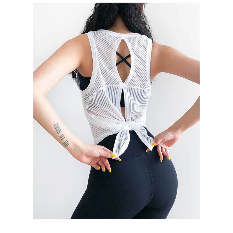 Sexy Open Back Sport T-shirt Women Gym Tank top Loose Sportswear Breathable Workout Tank Top Sleeveless Fitness Yoga T shirt top