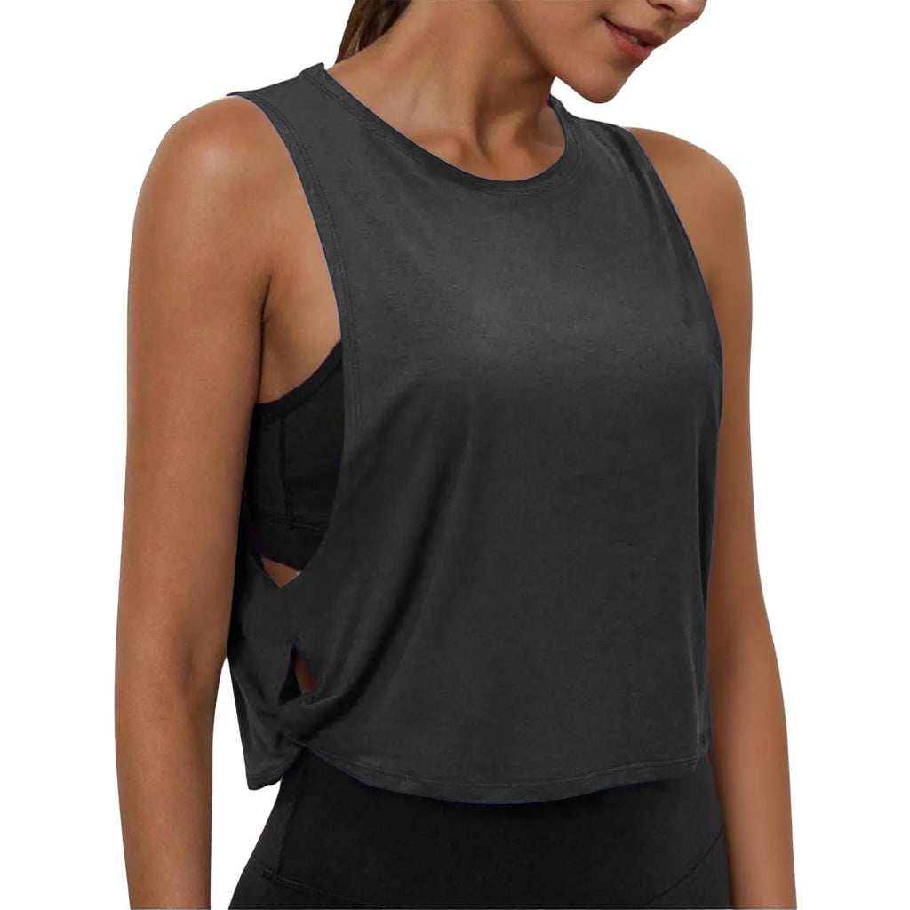 Women Sleeveless Yoga Tops Breathable Blouse Cover Up Gym Workout Cool T-Shirt Running Short Tank Crop Top Athletic Vest