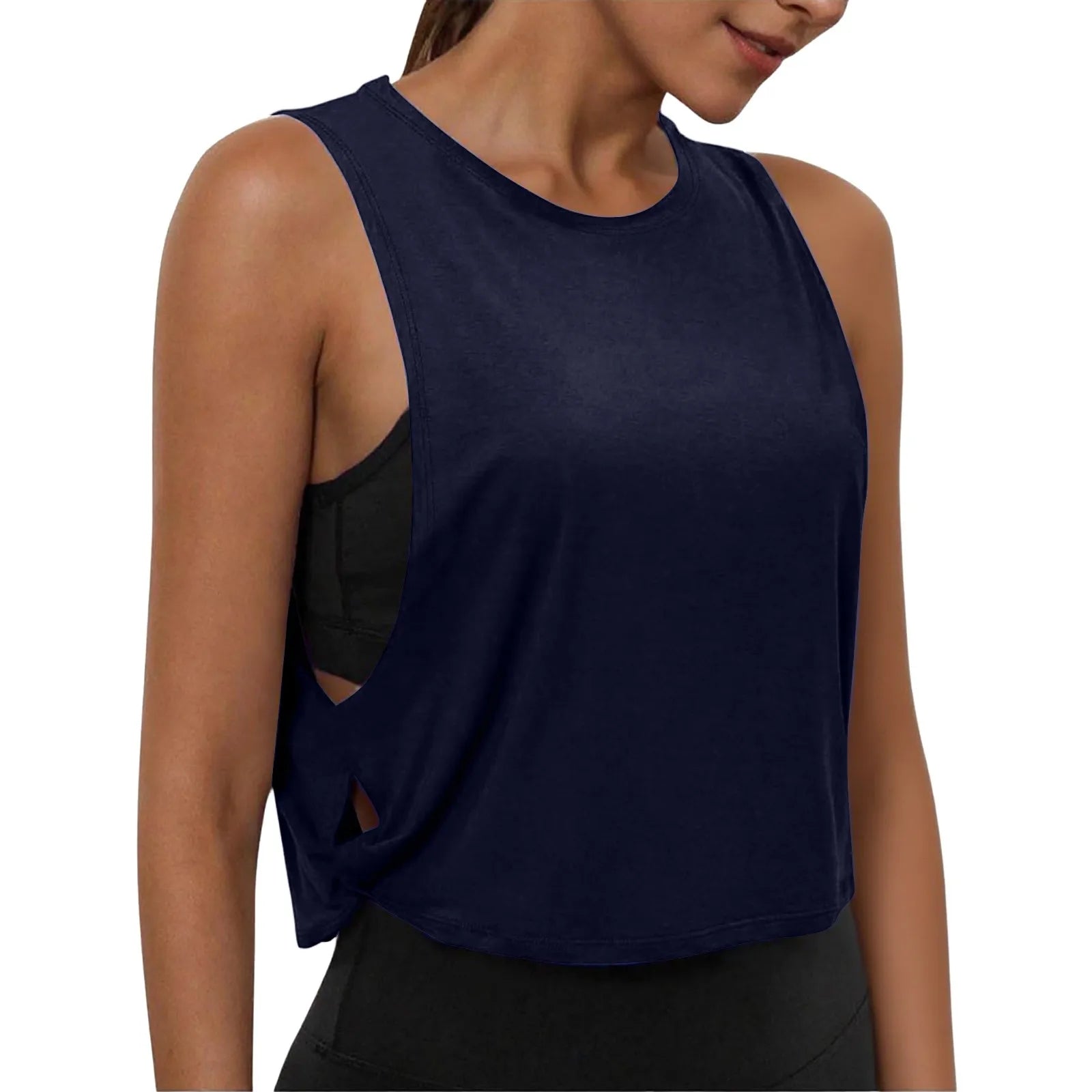 Women Sleeveless Yoga Tops Breathable Blouse Cover Up Gym Workout Cool T-Shirt Running Short Tank Crop Top Athletic Vest