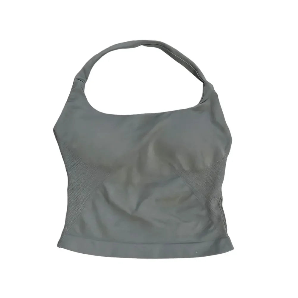 Gym Top Women Clothes Strappy Workout Tank Top Padded Sports Bra Backless Yoga Shirts Seamless Gym Crop Top Halter Fitness Vest