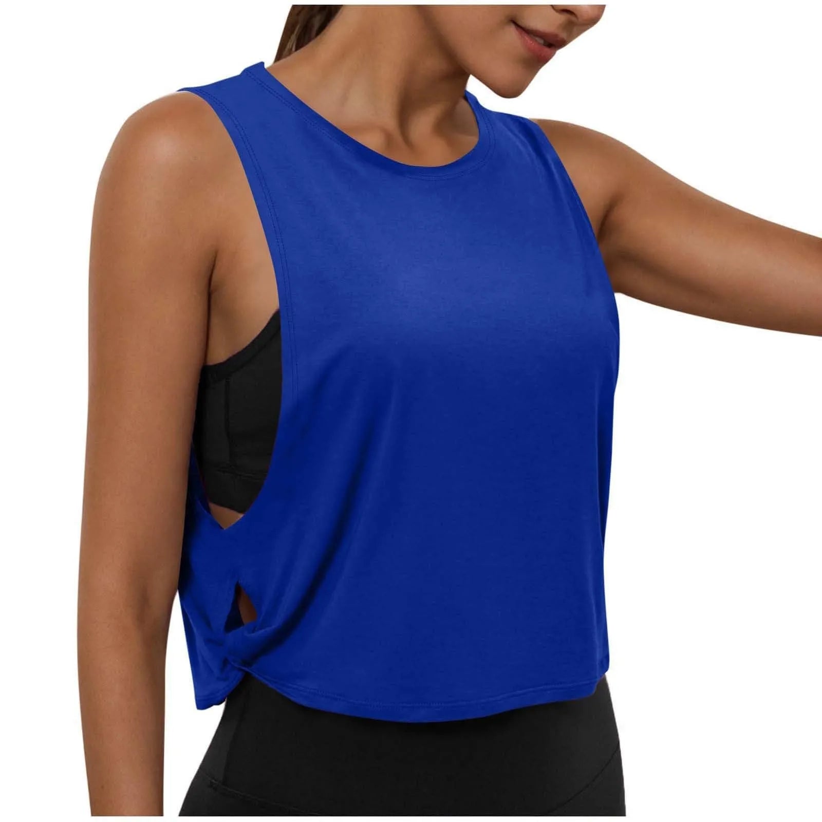 Women Sleeveless Yoga Tops Breathable Blouse Cover Up Gym Workout Cool T-Shirt Running Short Tank Crop Top Athletic Vest