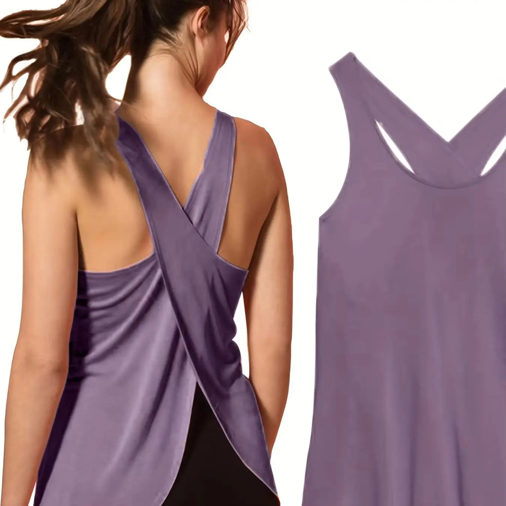 Women's Activewear: Solid Wrap Back Sports Tank Tops - Sleeveless, Breathable & Asymmetrical Hem Fit - Perfect For Fitness & Wor