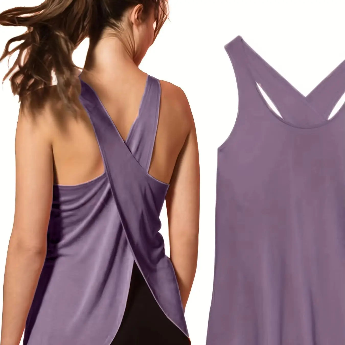 Women's Activewear: Solid Wrap Back Sports Tank Tops - Sleeveless, Breathable & Asymmetrical Hem Fit - Perfect For Fitness & Wor