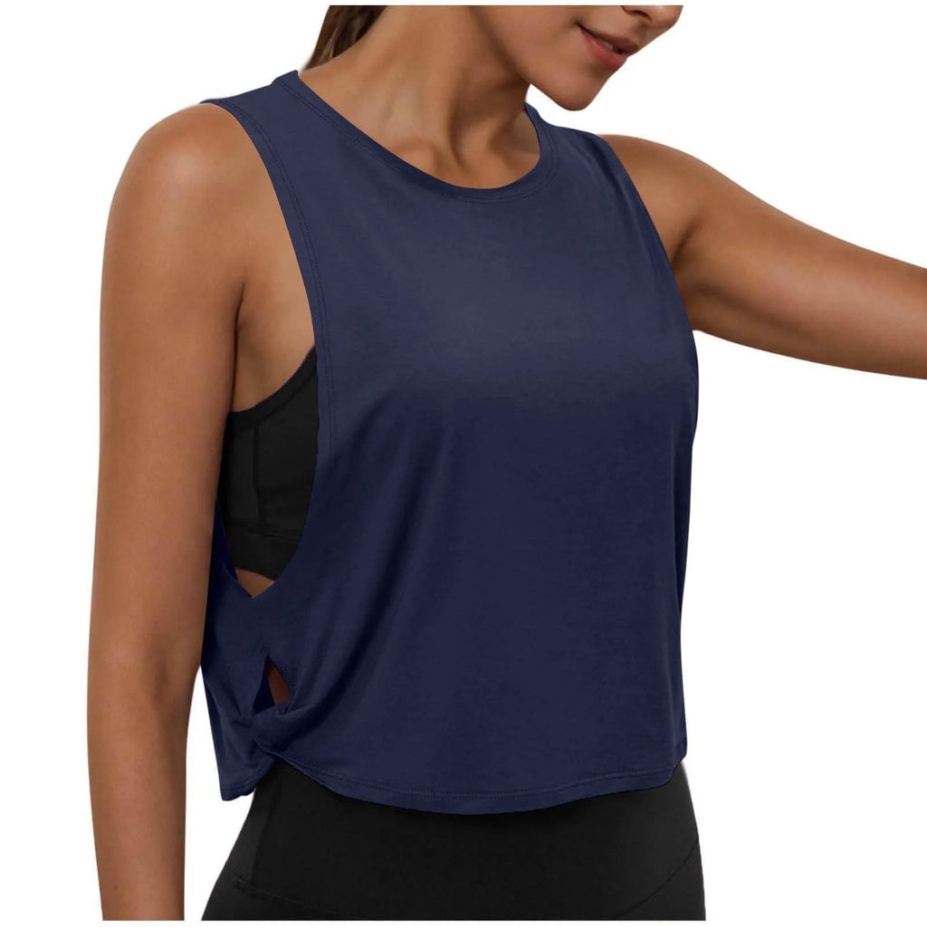 Women Sleeveless Yoga Tops Breathable Blouse Cover Up Gym Workout Cool T-Shirt Running Short Tank Crop Top Athletic Vest