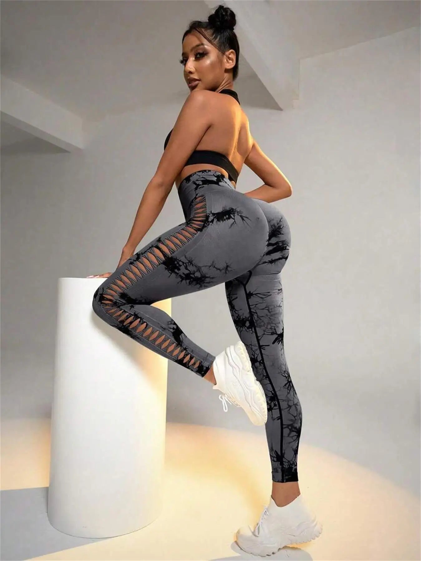 Tie Dye Seamless Leggings for Women High Waist Yoga Pants, Scrunch Butt Lifting Elastic Tights, Side mesh design