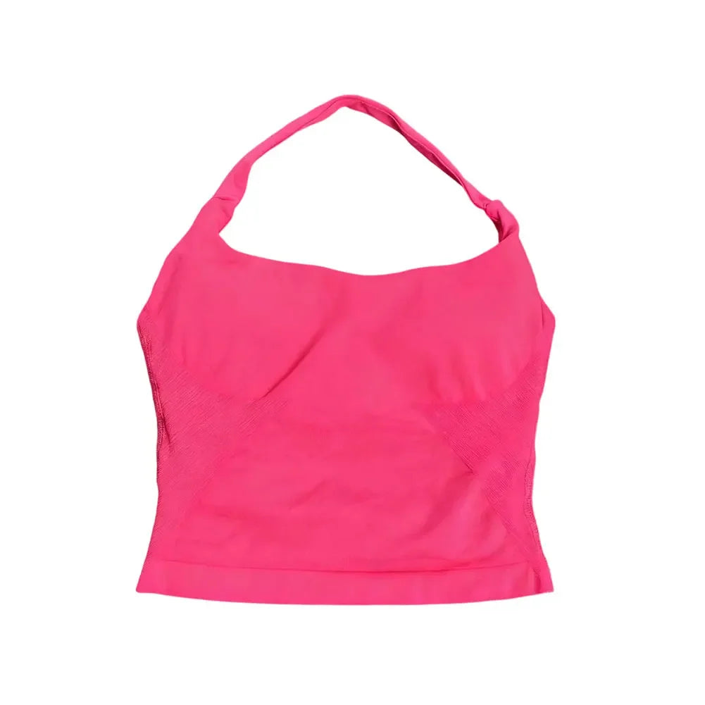 Gym Top Women Clothes Strappy Workout Tank Top Padded Sports Bra Backless Yoga Shirts Seamless Gym Crop Top Halter Fitness Vest
