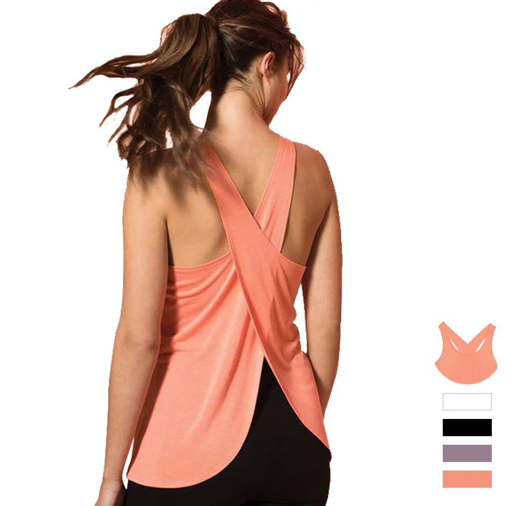 Women's Activewear: Solid Wrap Back Sports Tank Tops - Sleeveless, Breathable & Asymmetrical Hem Fit - Perfect For Fitness & Wor