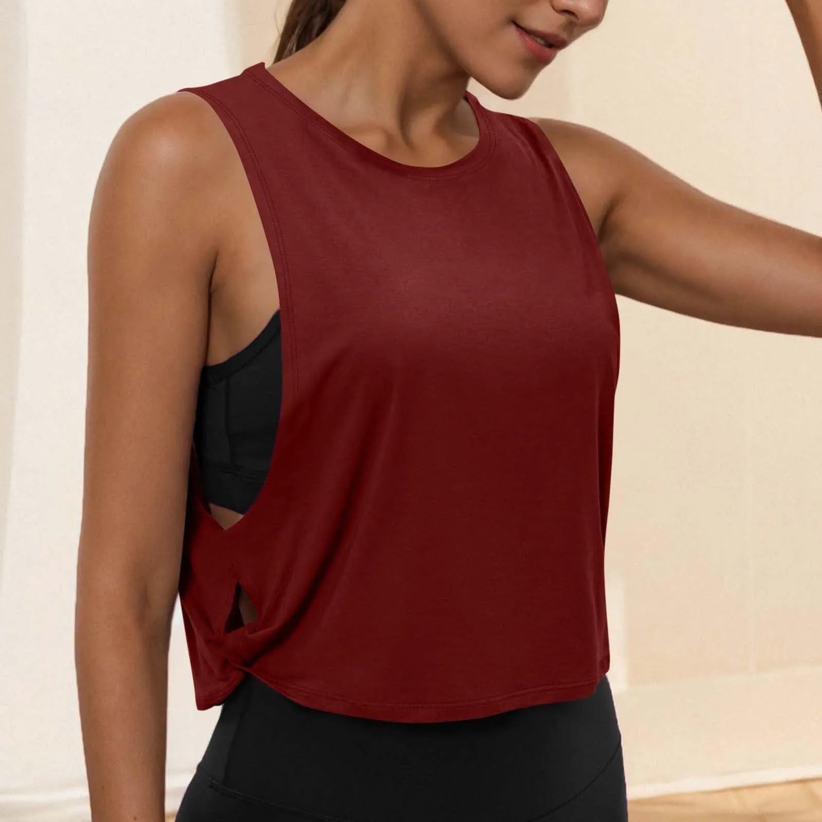 Women Sleeveless Yoga Tops Breathable Blouse Cover Up Gym Workout Cool T-Shirt Running Short Tank Crop Top Athletic Vest