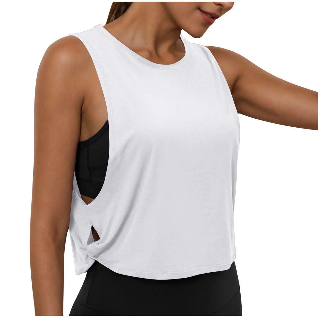 Women Sleeveless Yoga Tops Breathable Blouse Cover Up Gym Workout Cool T-Shirt Running Short Tank Crop Top Athletic Vest