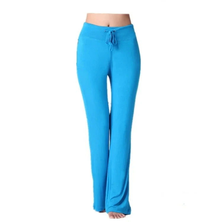 Activewear Women Wide Leg Pants Casual Cotton Yoga Pants With Pockets High Waist Drawstring Baggy Sweatpants Flare Leggings
