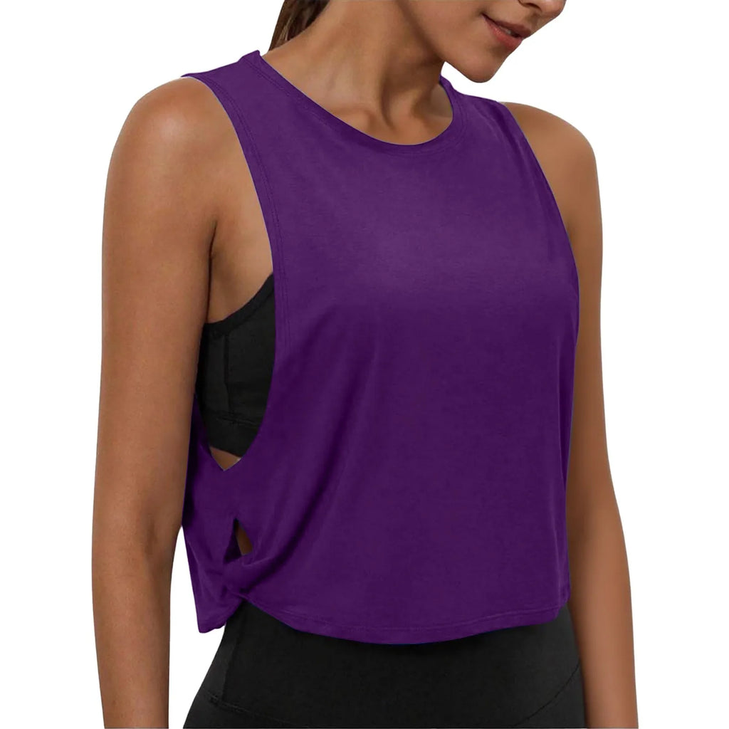 Women Sleeveless Yoga Tops Breathable Blouse Cover Up Gym Workout Cool T-Shirt Running Short Tank Crop Top Athletic Vest