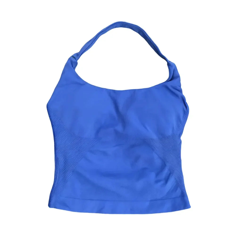 Gym Top Women Clothes Strappy Workout Tank Top Padded Sports Bra Backless Yoga Shirts Seamless Gym Crop Top Halter Fitness Vest