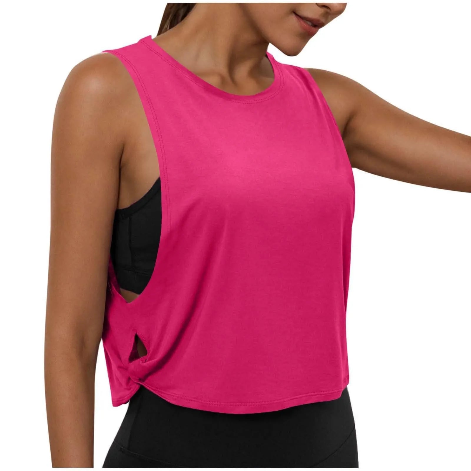 Women Sleeveless Yoga Tops Breathable Blouse Cover Up Gym Workout Cool T-Shirt Running Short Tank Crop Top Athletic Vest