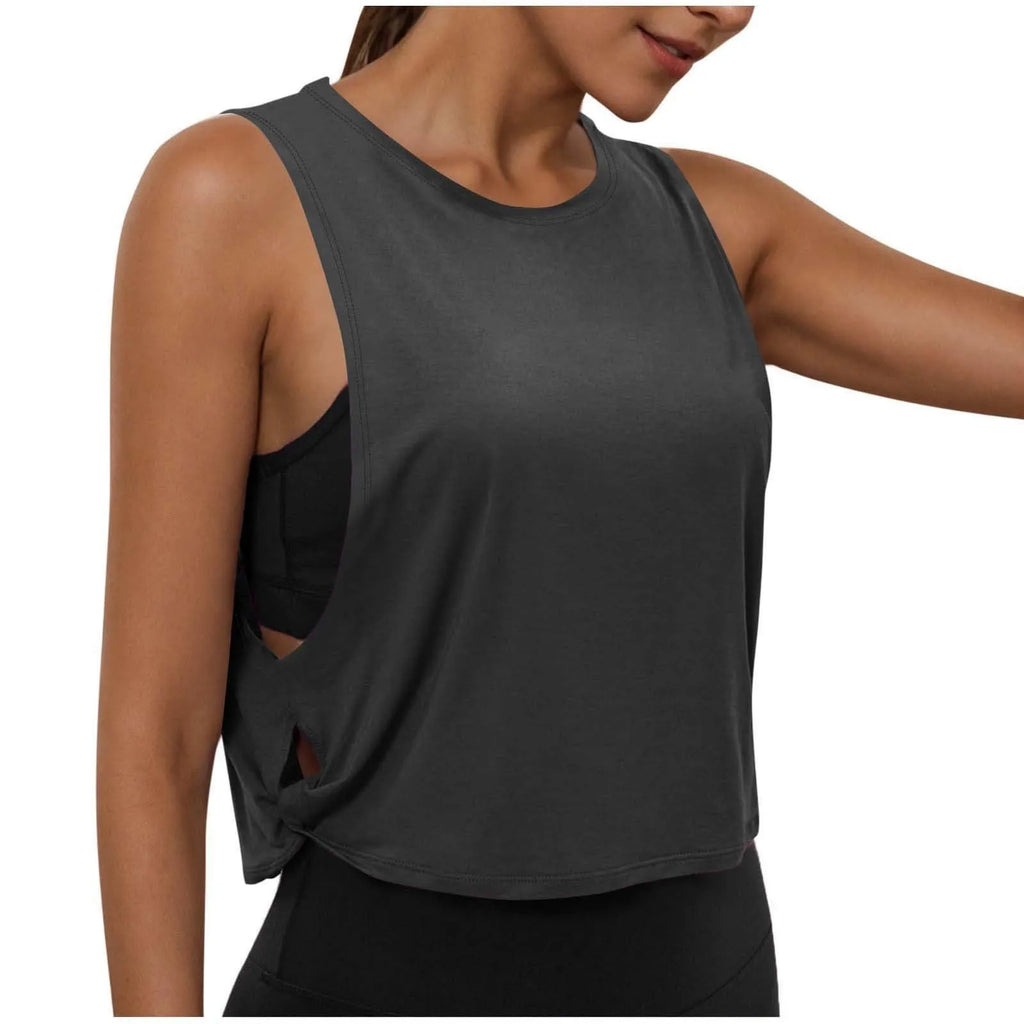 Women Sleeveless Yoga Tops Breathable Blouse Cover Up Gym Workout Cool T-Shirt Running Short Tank Crop Top Athletic Vest