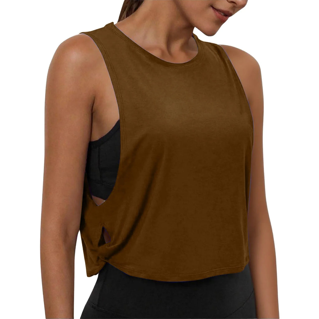 Women Sleeveless Yoga Tops Breathable Blouse Cover Up Gym Workout Cool T-Shirt Running Short Tank Crop Top Athletic Vest