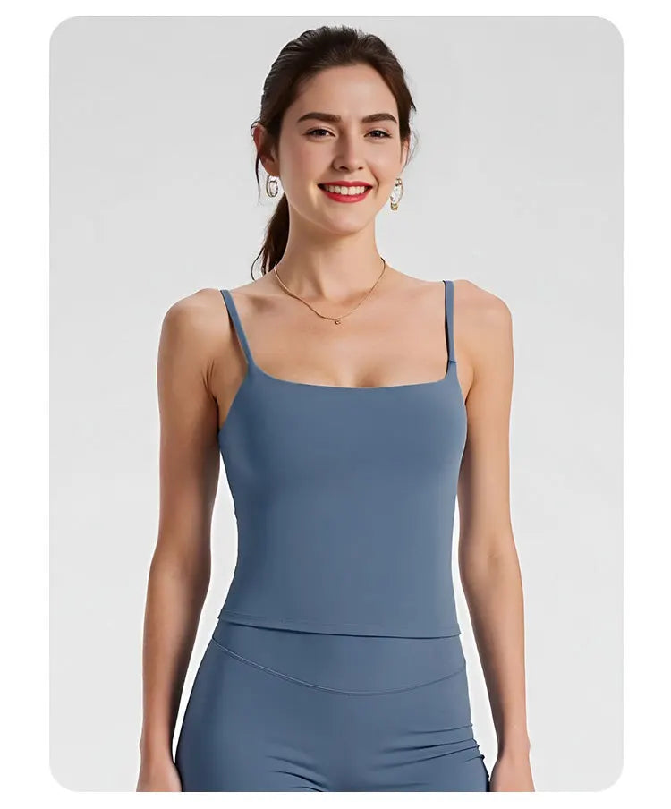 GYM Tank Top with Built in Bra Women's Yoga Clothing Running Square Neck Fitness Vest Beautiful Back Sports Workout Yoga Vest