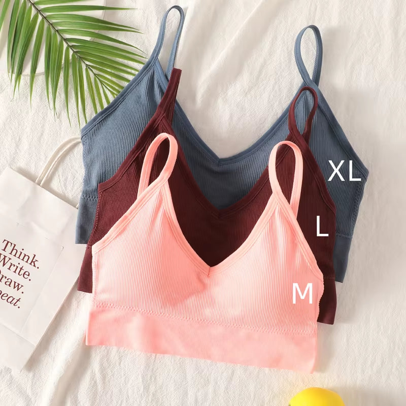 Sports Bra Padded Tube Top Women Crop Top Seamless Underwear Female Streetwear Tank Top Removable Pads Push-Up Bra Solid Camis