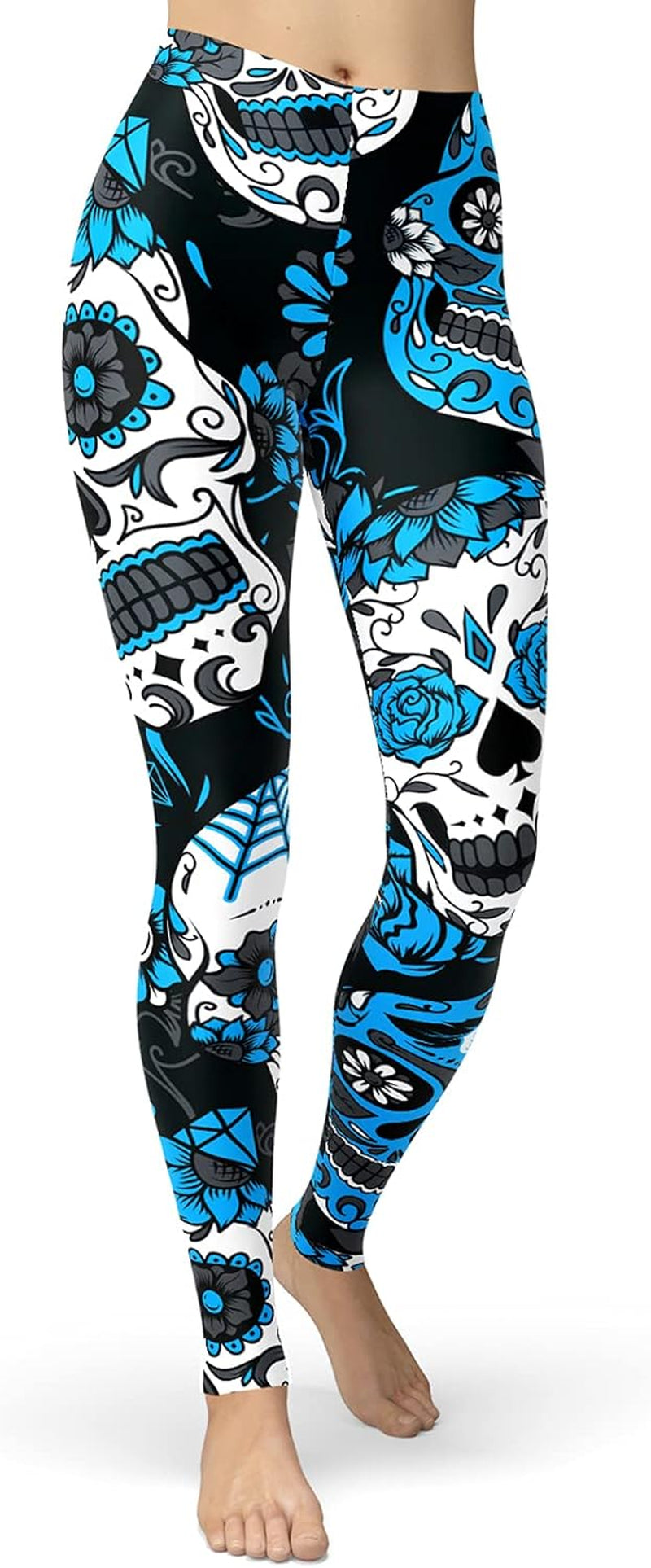 Women'S Sugar Skull Leggings Buttery Soft Rose Flower Printed Halloween Stretchy Pants 28"