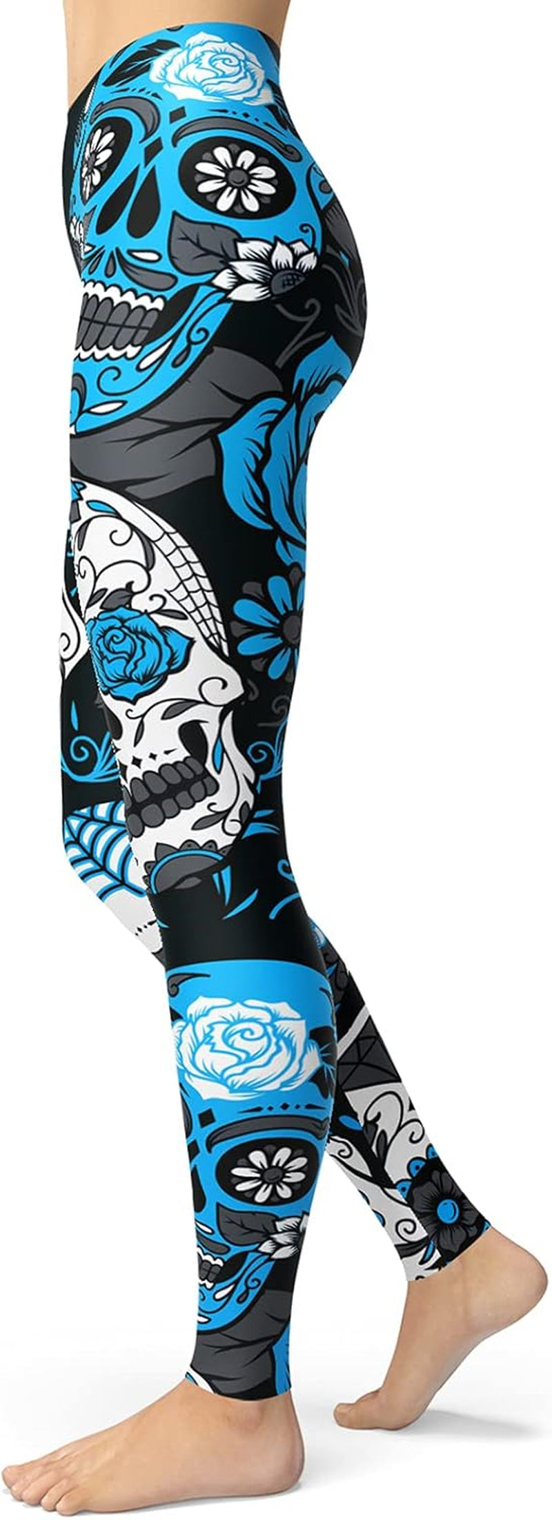 Women'S Sugar Skull Leggings Buttery Soft Rose Flower Printed Halloween Stretchy Pants 28"