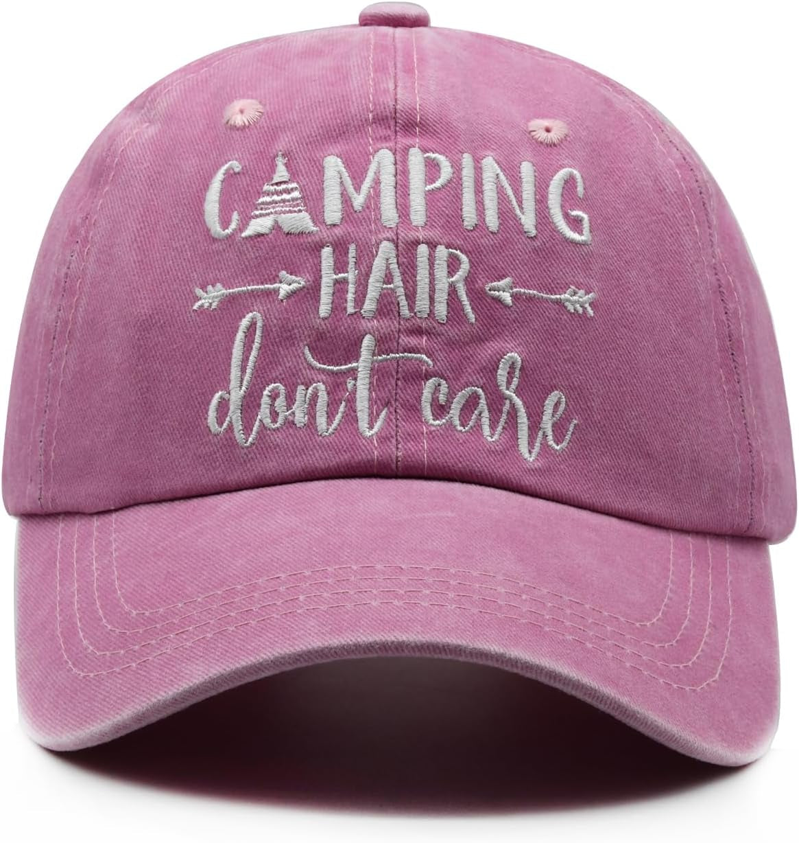 Embroidered Camping Hair Don'T Care Hat Adjustable Washed Baseball Cap for Women Men