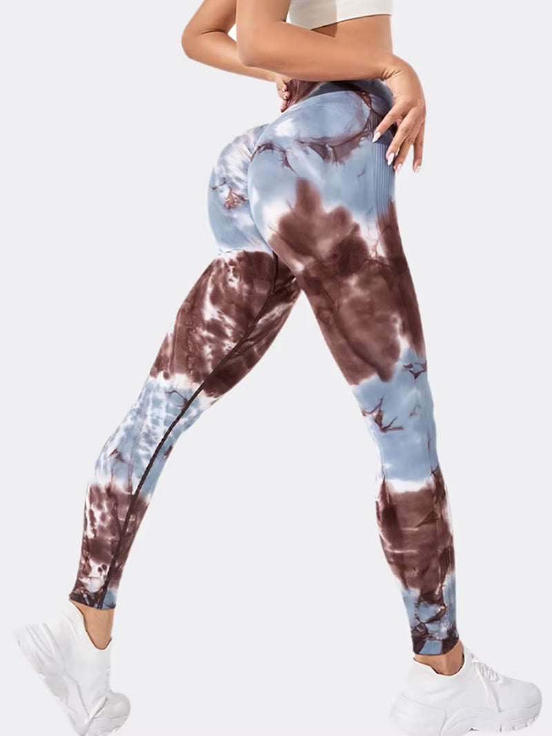 Fashionable Sexy High Waist Sports Leggings Printed Gym Tights Woman Running Pants Booty Lifting Leggings Tie Dye Push up Leggi