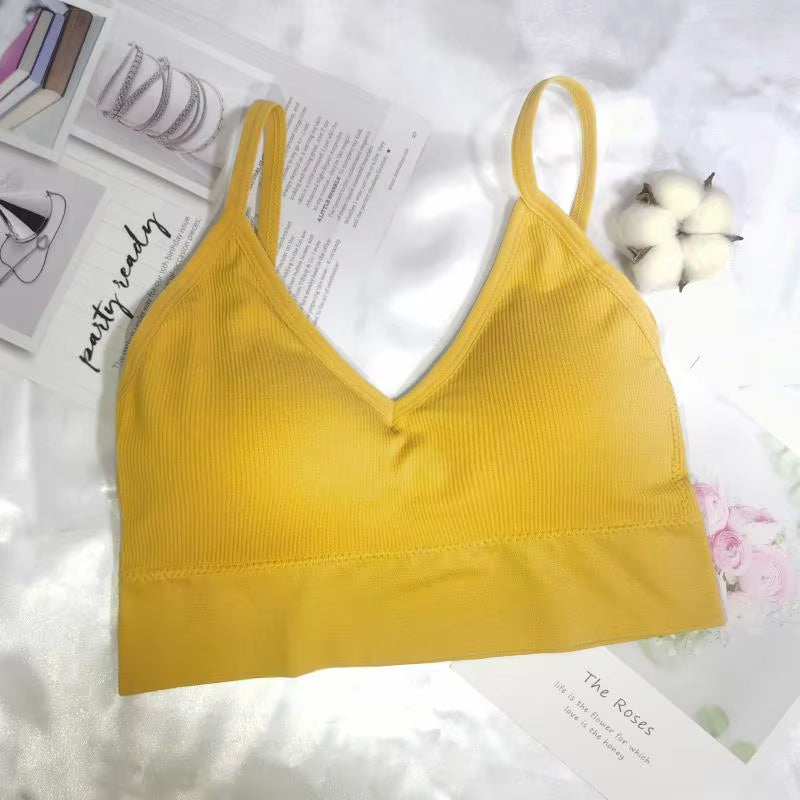 Sports Bra Padded Tube Top Women Crop Top Seamless Underwear Female Streetwear Tank Top Removable Pads Push-Up Bra Solid Camis