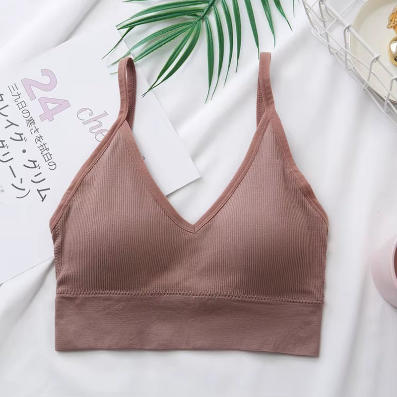 Sports Bra Padded Tube Top Women Crop Top Seamless Underwear Female Streetwear Tank Top Removable Pads Push-Up Bra Solid Camis