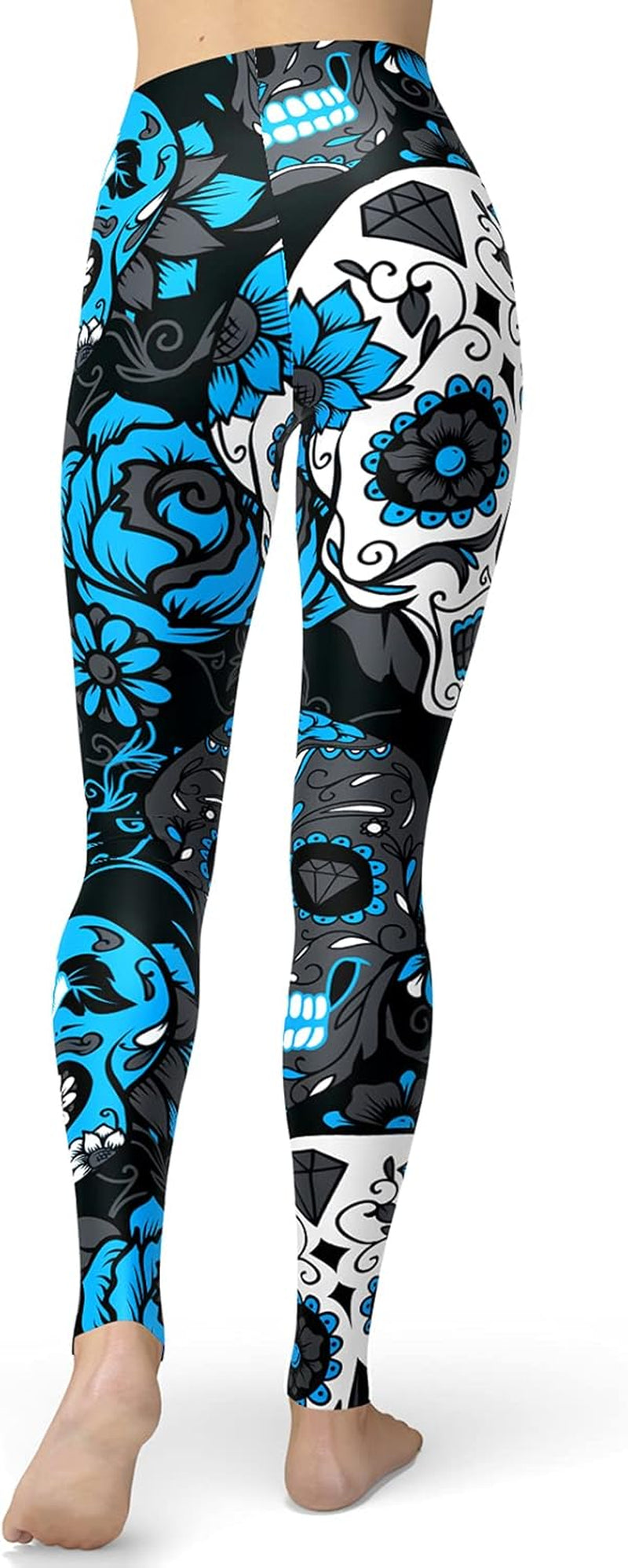 Women'S Sugar Skull Leggings Buttery Soft Rose Flower Printed Halloween Stretchy Pants 28"
