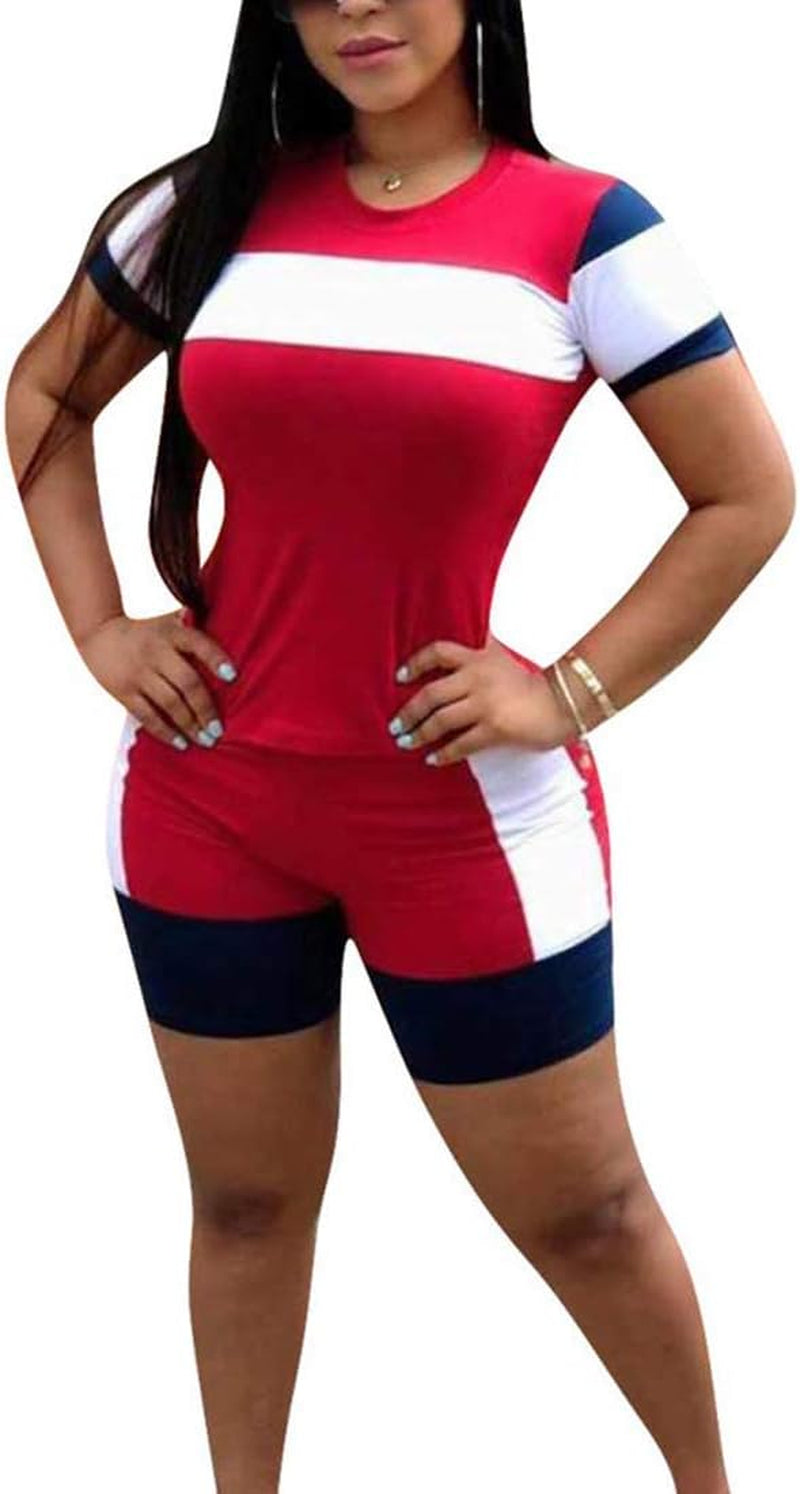 Womens 2 Piece Sports Outfit Tracksuit Shirt Shorts Jogger Bodycon Sets