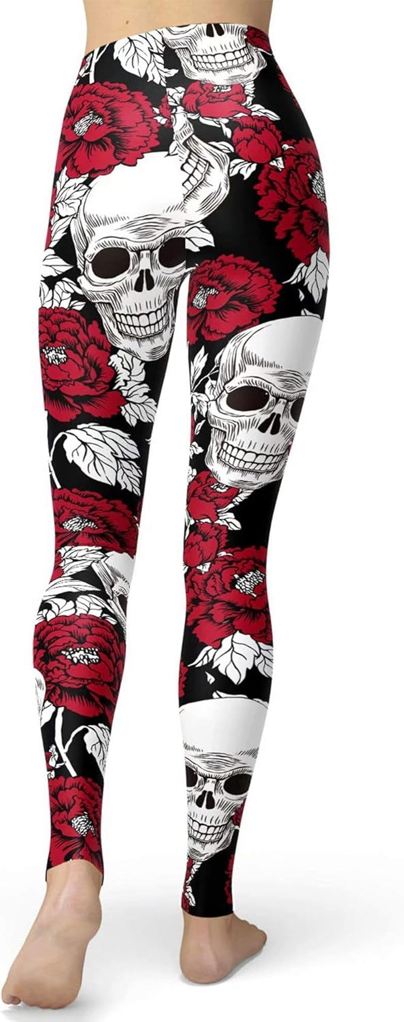 Women'S Sugar Skull Leggings Buttery Soft Rose Flower Printed Halloween Stretchy Pants 28"