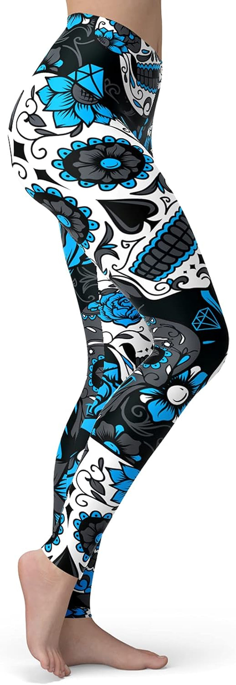 Women'S Sugar Skull Leggings Buttery Soft Rose Flower Printed Halloween Stretchy Pants 28"