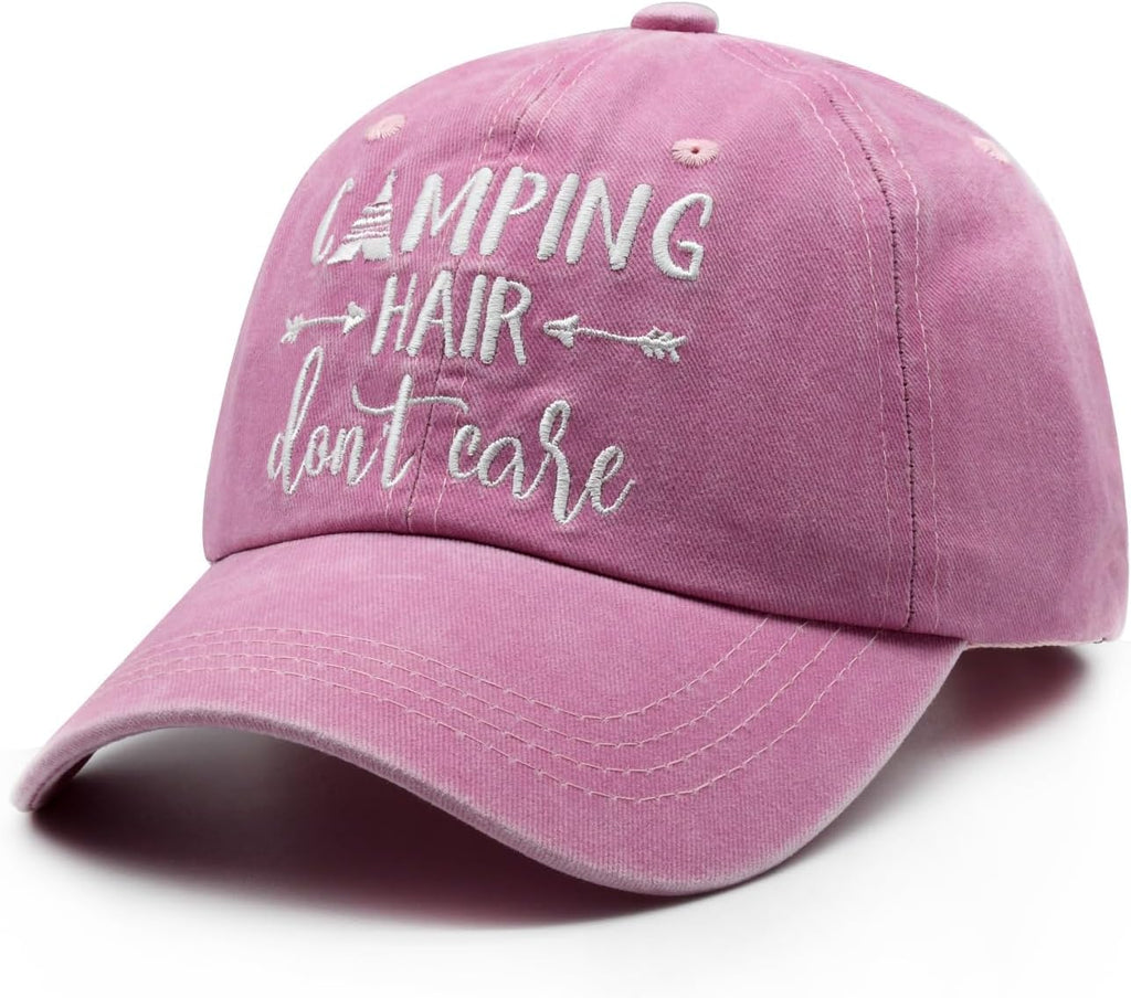 Embroidered Camping Hair Don'T Care Hat Adjustable Washed Baseball Cap for Women Men