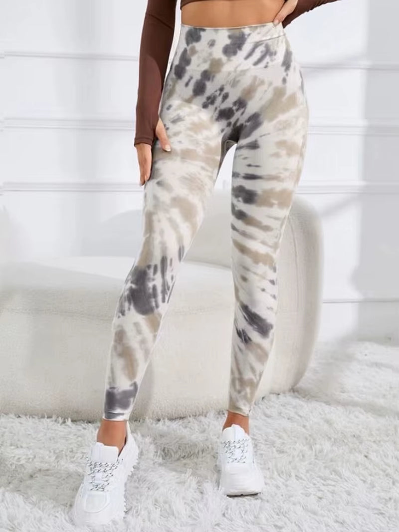 Fashionable Sexy High Waist Sports Leggings Printed Gym Tights Woman Running Pants Booty Lifting Leggings Tie Dye Push up Leggi